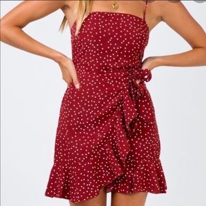 Princess polly red and white polk a dot wrap dress